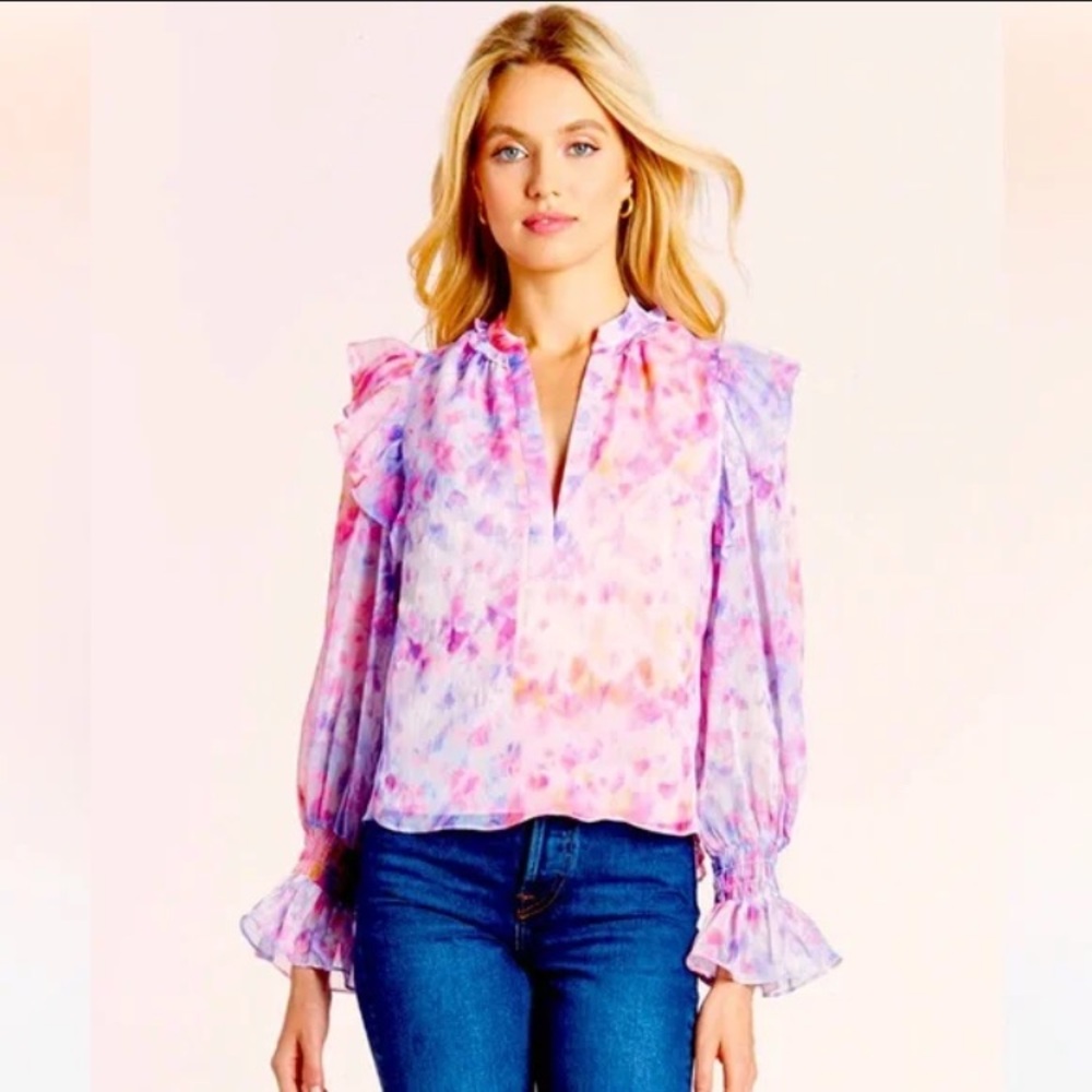 Amanda Uprichard Cerrone Top Medium Pink/Purple Blouse - Picture 2 of 6